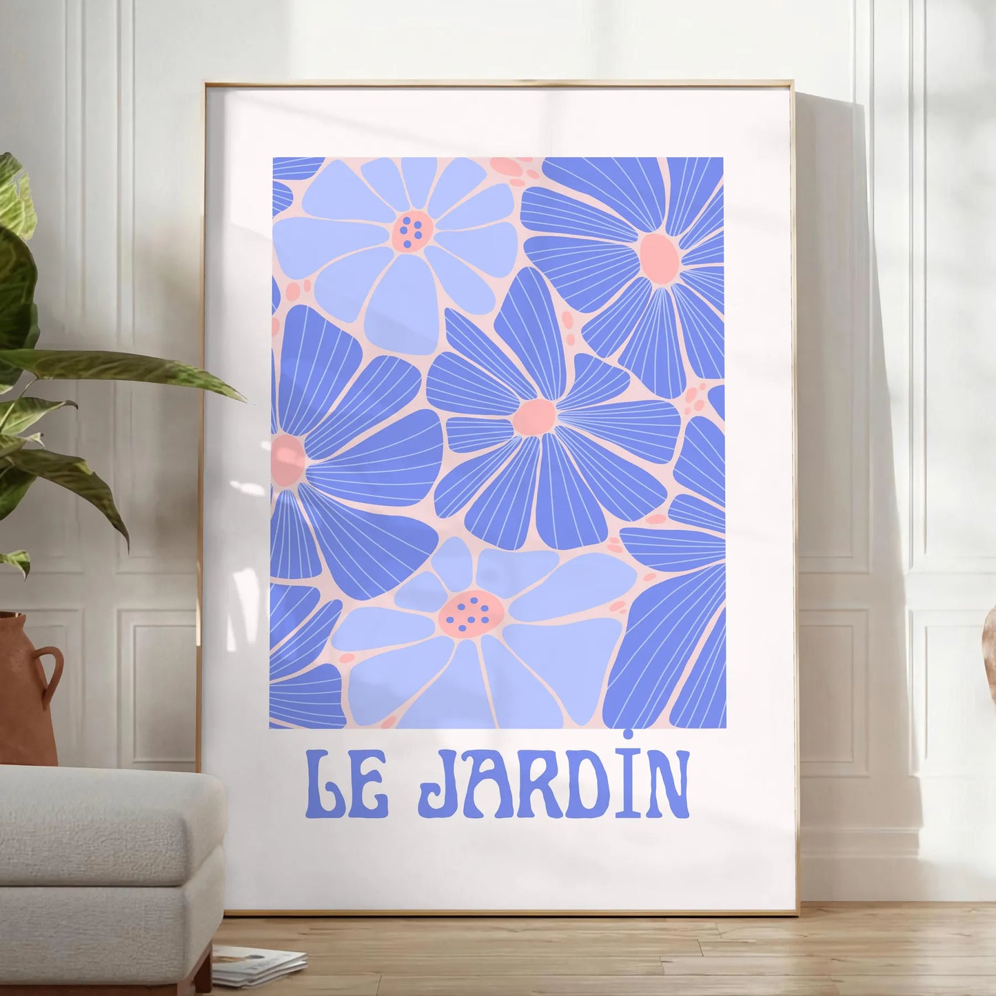 space botanical vintage poster exquisite blue white art wall unique gift print touch elegance nature room sizes A4 cm A0