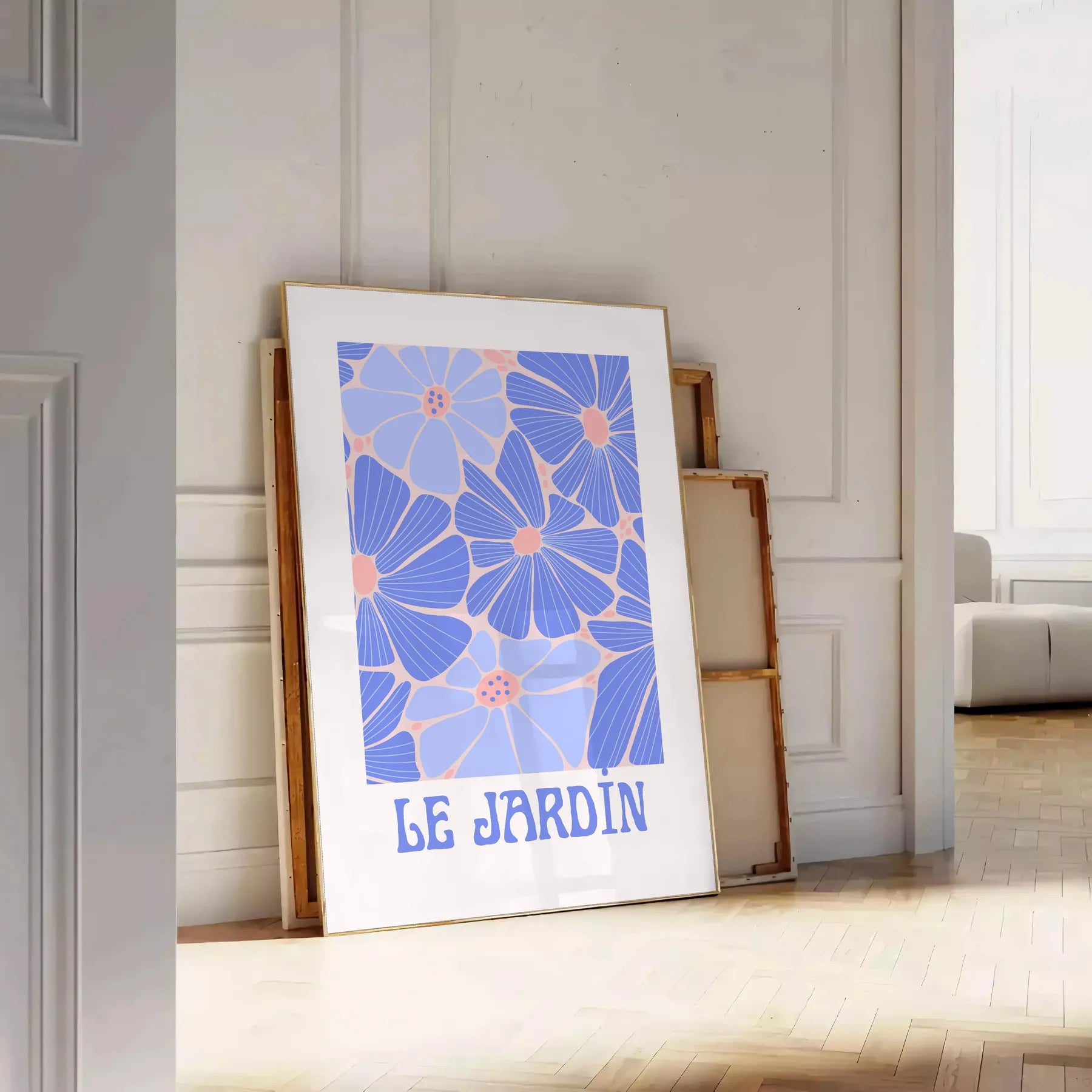 space botanical vintage poster exquisite blue white art wall unique gift print touch elegance nature room sizes A4 cm A0