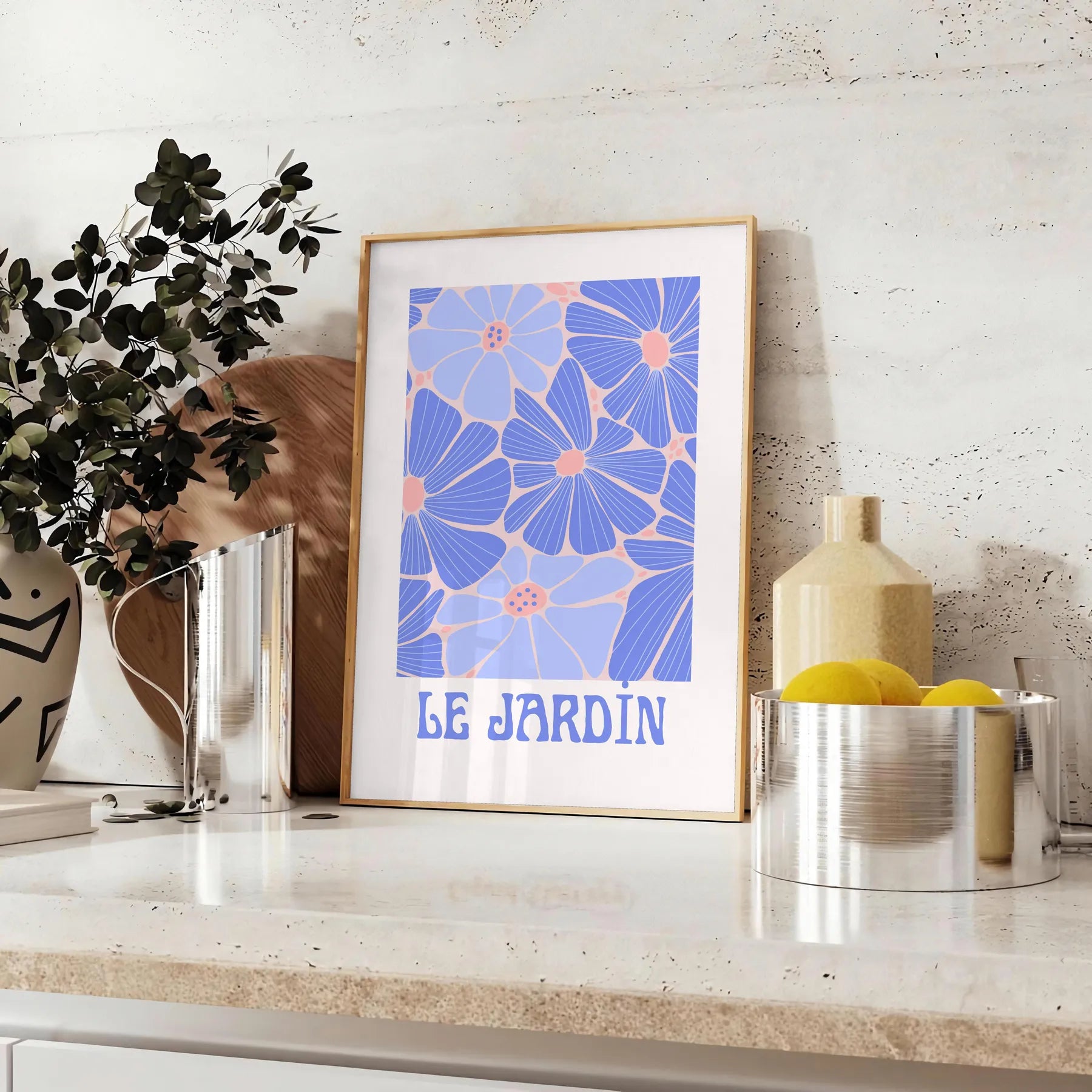 space botanical vintage poster exquisite blue white art wall unique gift print touch elegance nature room sizes A4 cm A0